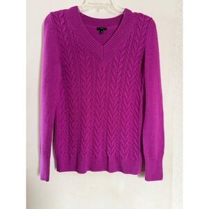 Talbots Petites V-Neck Cable Knit Sweater Magenta Size MP‎